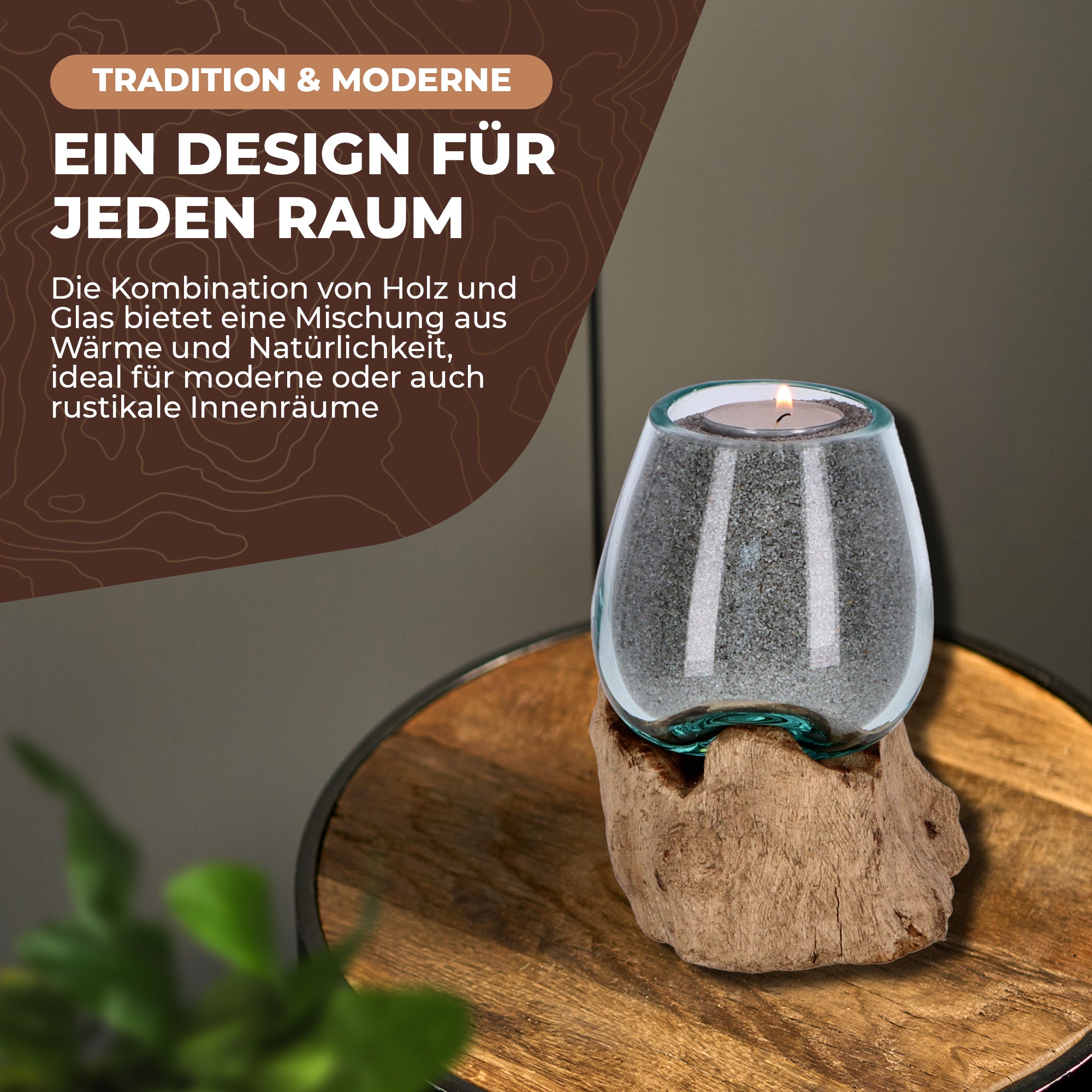 Glas auf Holzwurzel – Handgemachte Dekoschale, Vase oder Teelichthalter