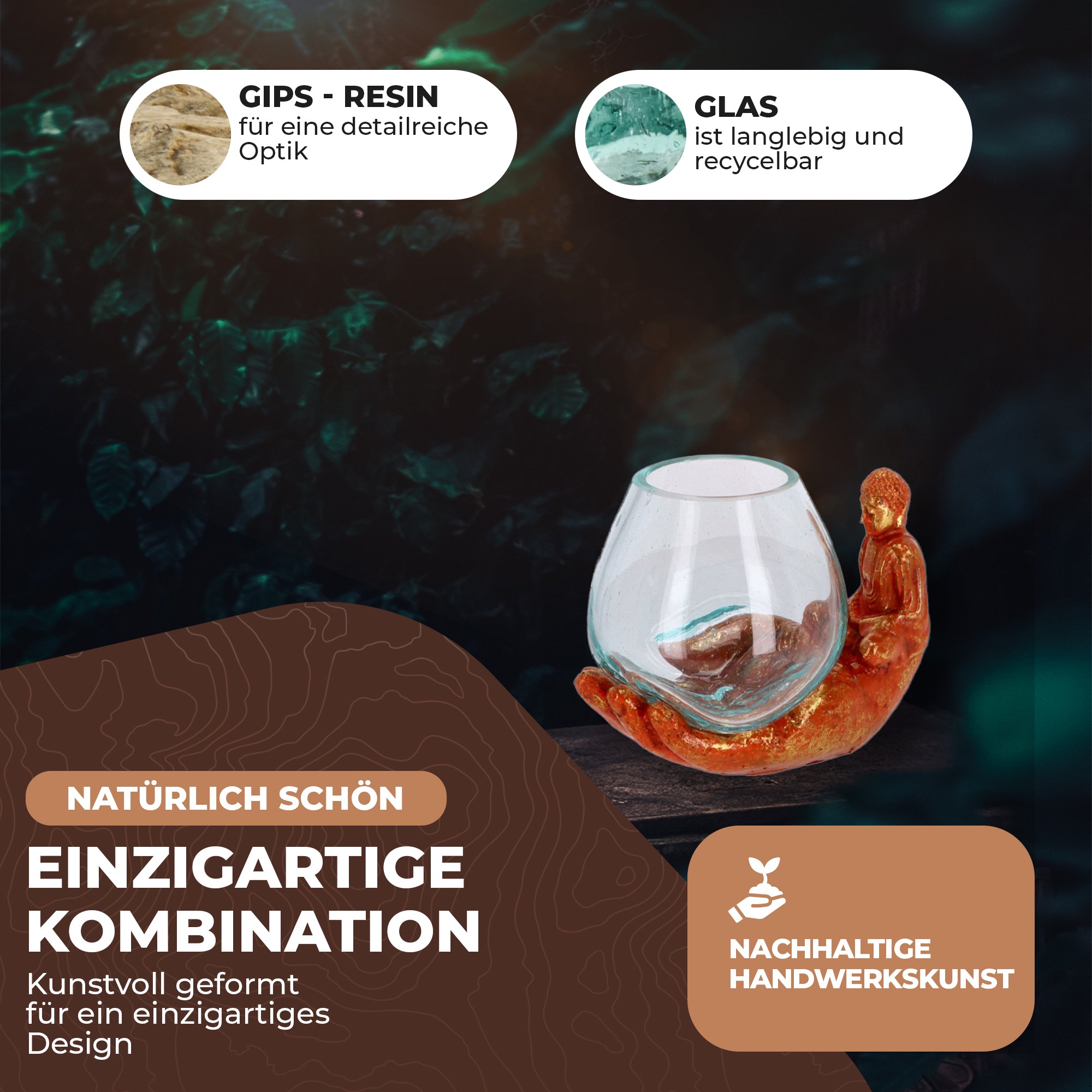 Handgefertigte Buddha-Hand mit mundgeblasenem Glas – Teelichthalter & Deko-Schale (Kopie)