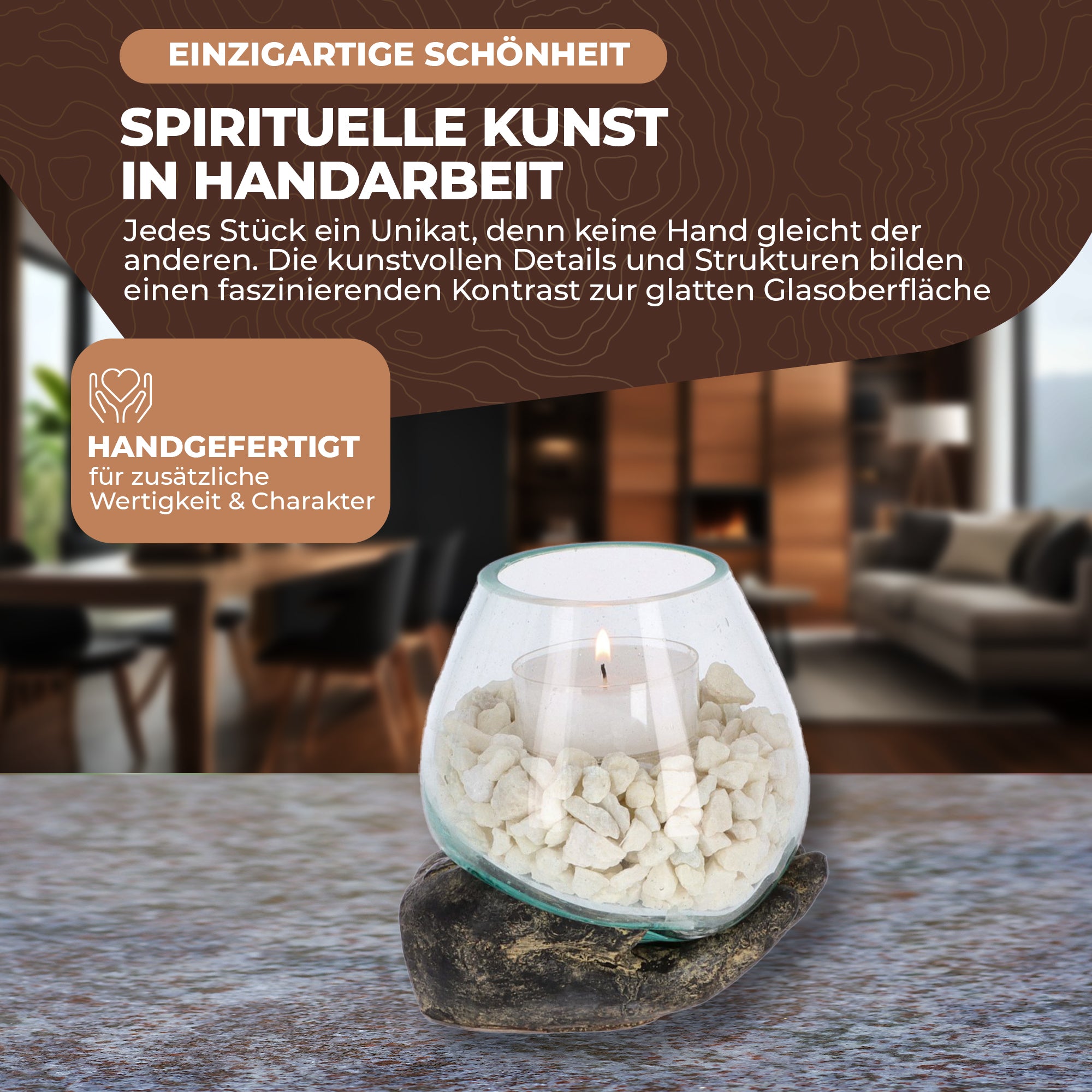 Handgefertigte Resin-Hand mit mundgeblasenem Glas – Spirituelle Deko, Teelichthalter & Meditationsobjekt