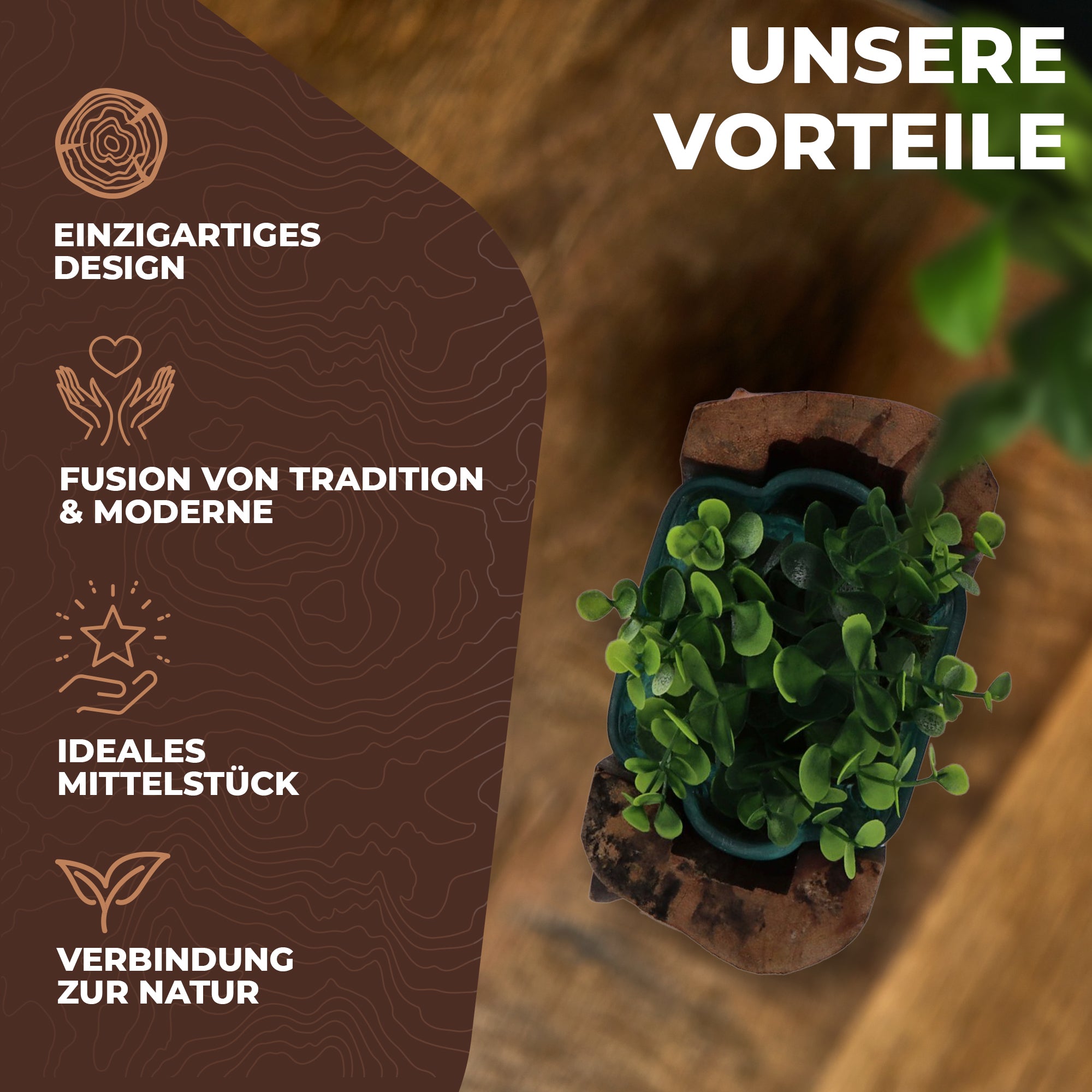 Designer-Vase aus Wurzelholz mit mundgeblasenem Glas – Handgefertigt und Nachhaltig U Vase (30cm)