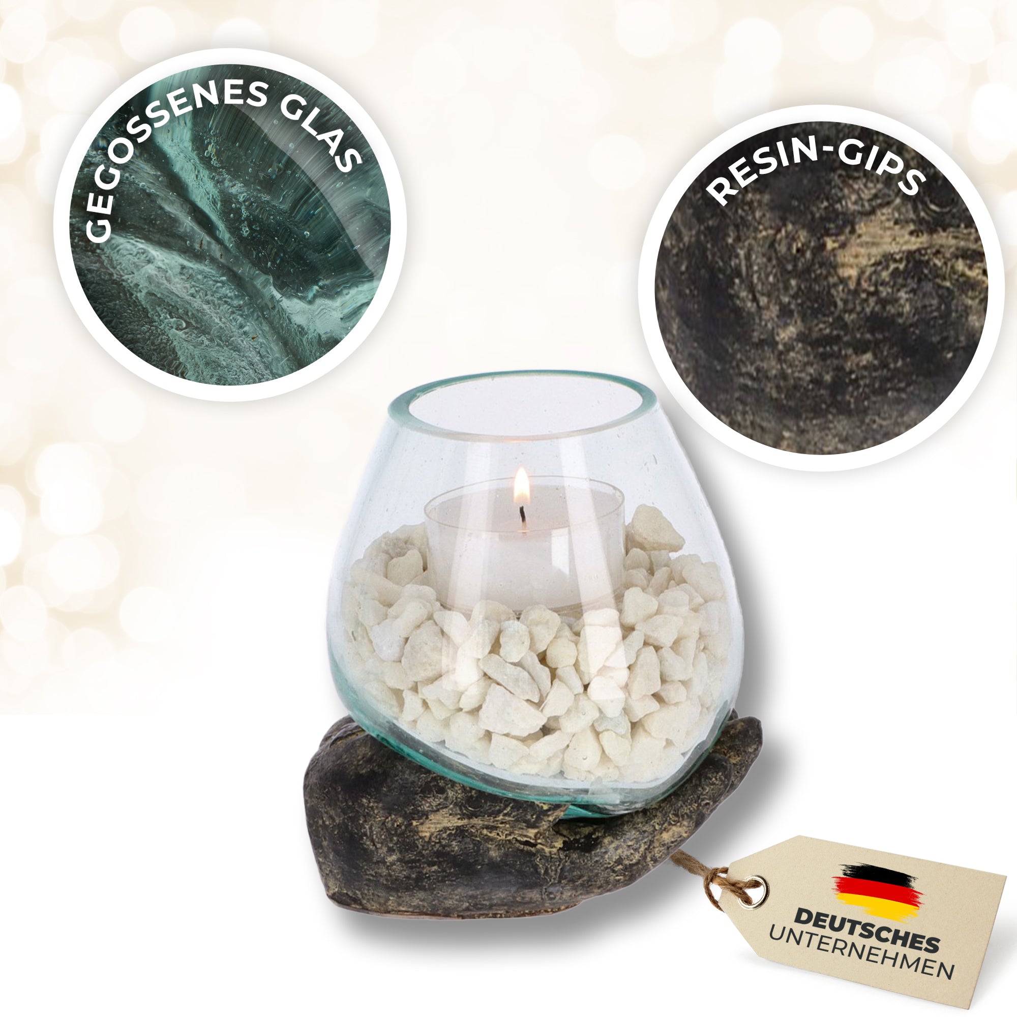 Handgefertigte Resin-Hand mit mundgeblasenem Glas – Spirituelle Deko, Teelichthalter & Meditationsobjekt