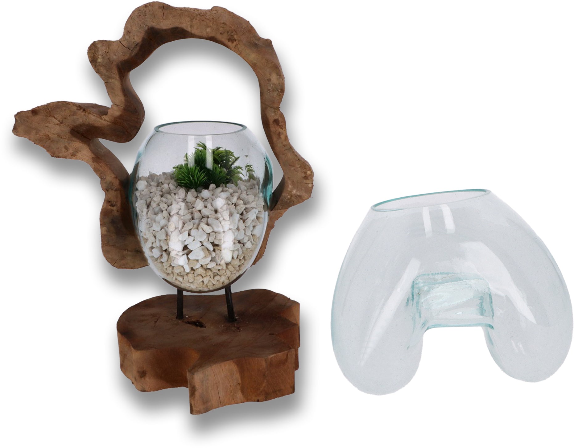 Handgefertigte Holzskulptur mit Glas – Nachhaltige Deko aus Wurzelholz | Modernes Wohnaccessoire (Kopie)