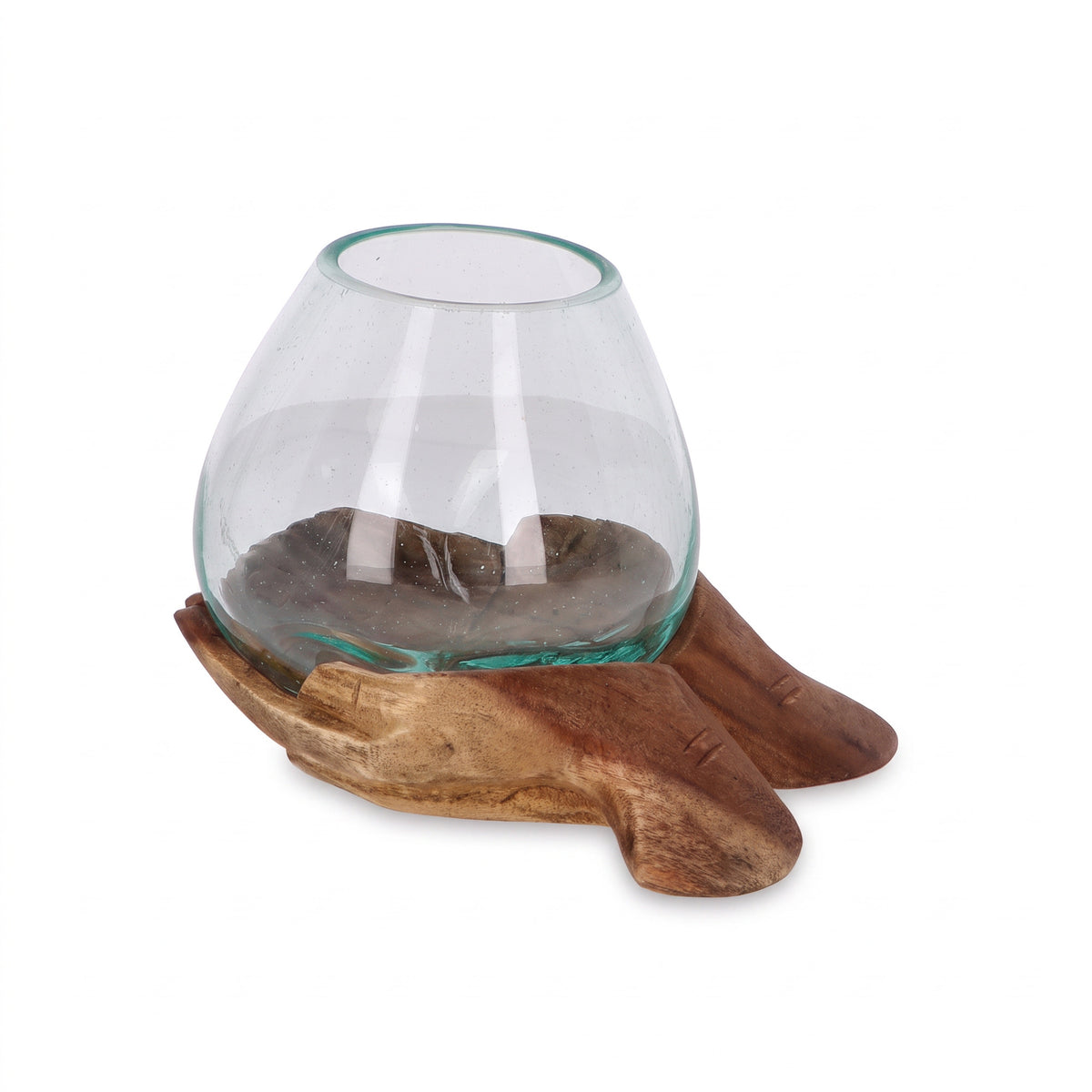 Schlüsselschale Holzhand mit Glasschale – Dekoschale Holz, Unikat