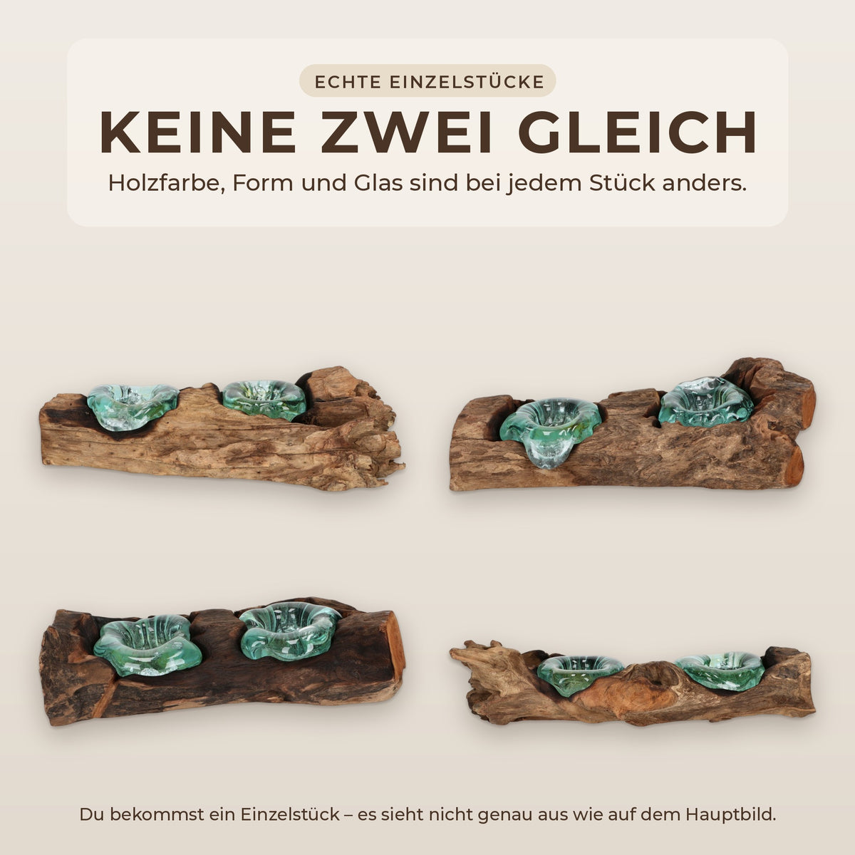 Keine zwei gleich: vier echte Einzelstücke aus hellem und dunklem Wurzelholz