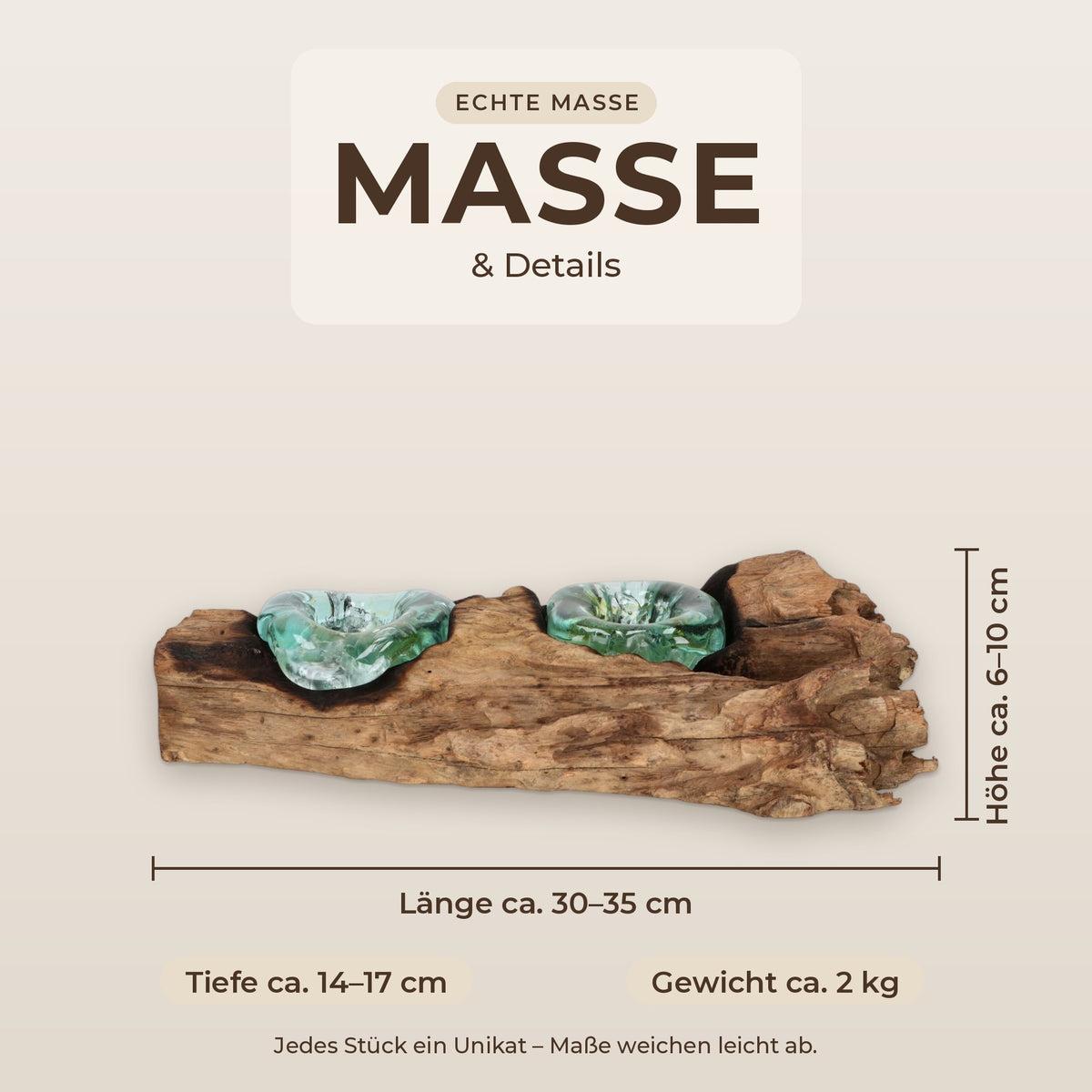 Maße: Länge ca. 30–35 cm, Höhe ca. 6–10 cm, Tiefe ca. 14–17 cm, Gewicht ca. 2 kg
