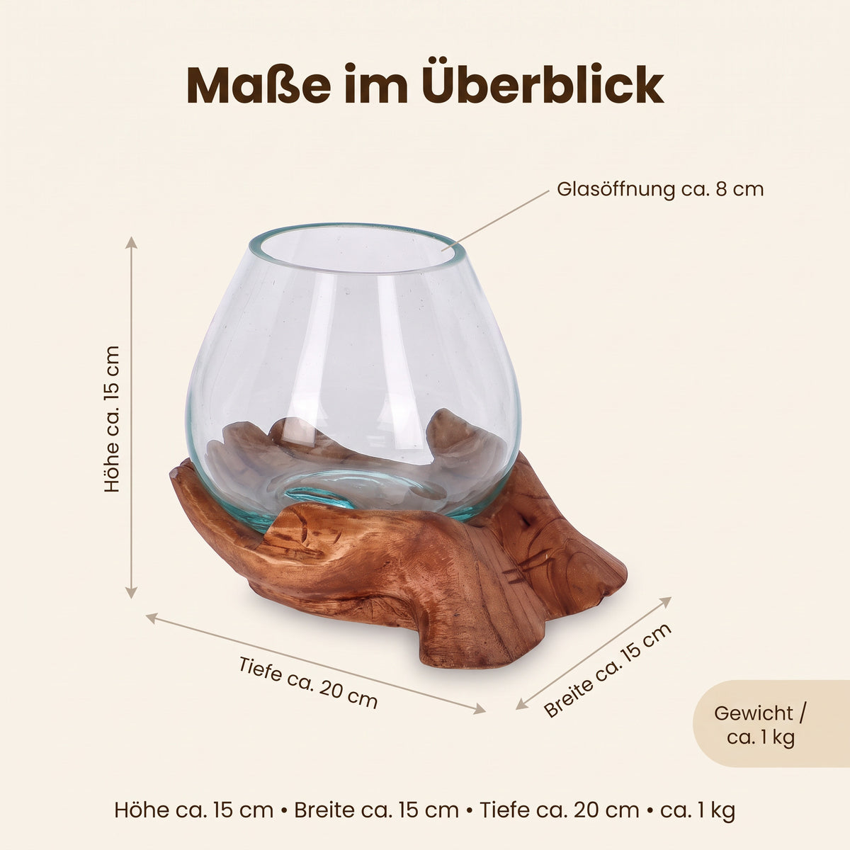 Schlüsselschale Holzhand mit Glasschale – Dekoschale Holz, Unikat