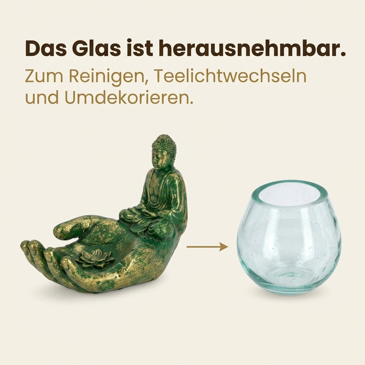 Das mundgeblasene Glas lässt sich zum Reinigen aus der Hand herausnehmen