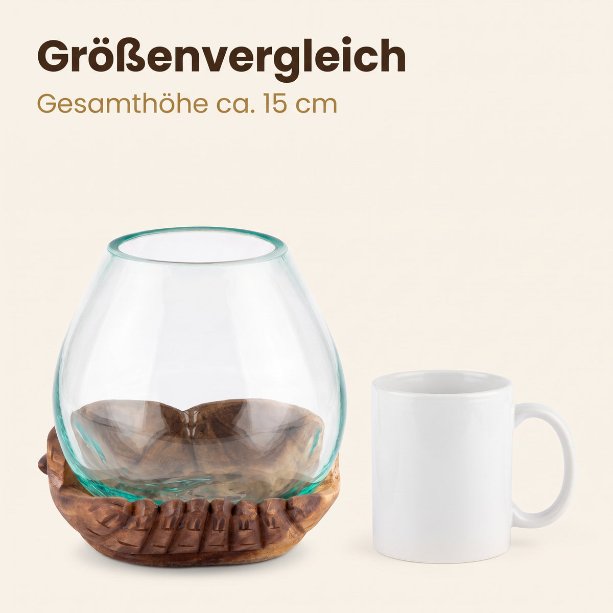 Schlüsselschale Holzhand mit Glasschale – Dekoschale Holz, Unikat