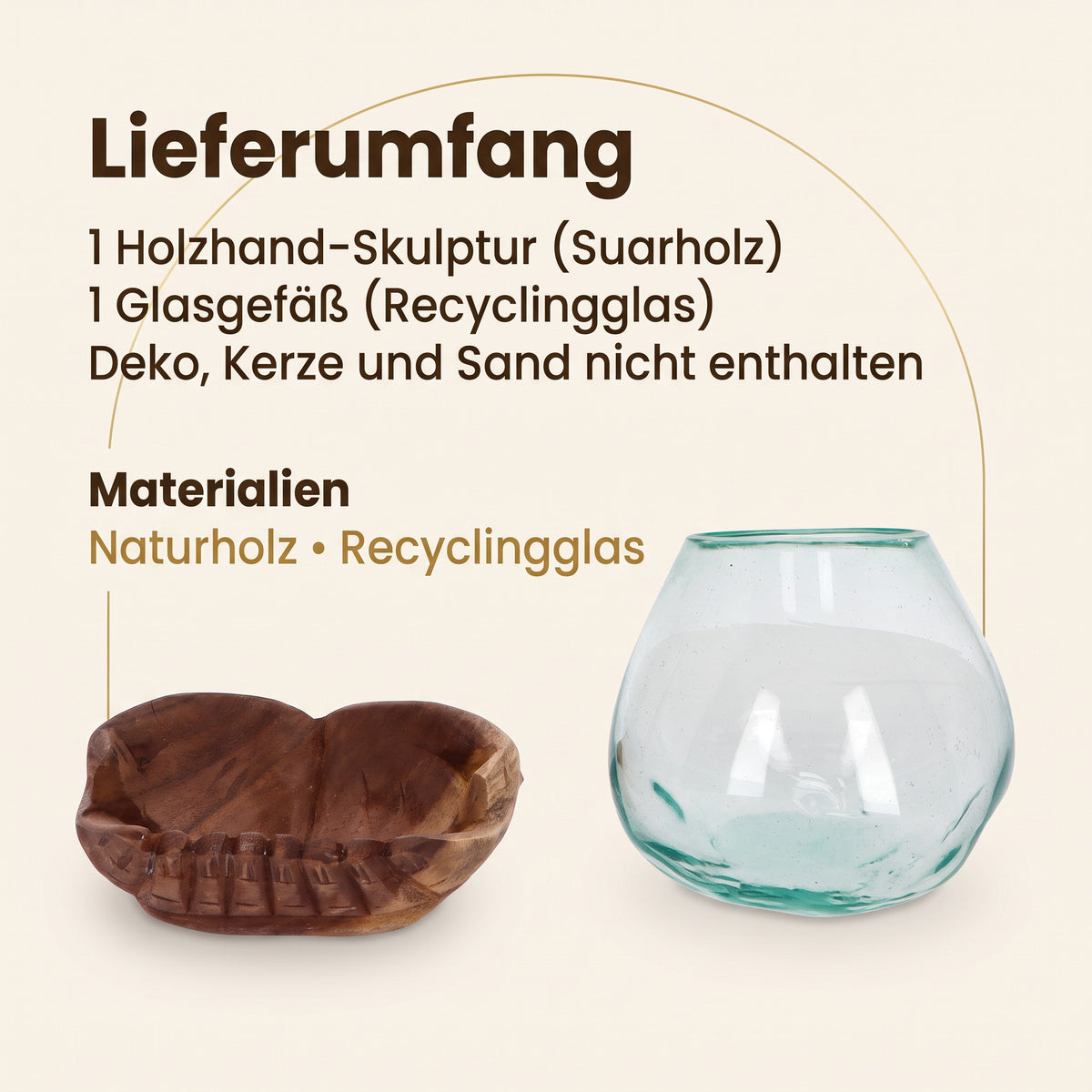 Schlüsselschale Holzhand mit Glasschale – Dekoschale Holz, Unikat