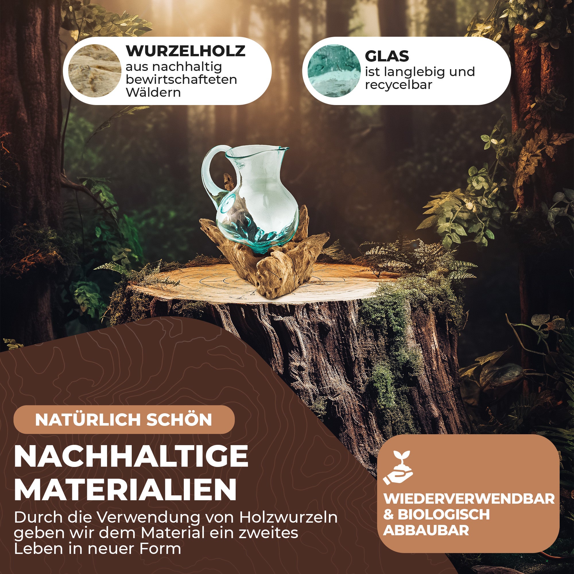 Glaskaraffe auf Wurzelholz