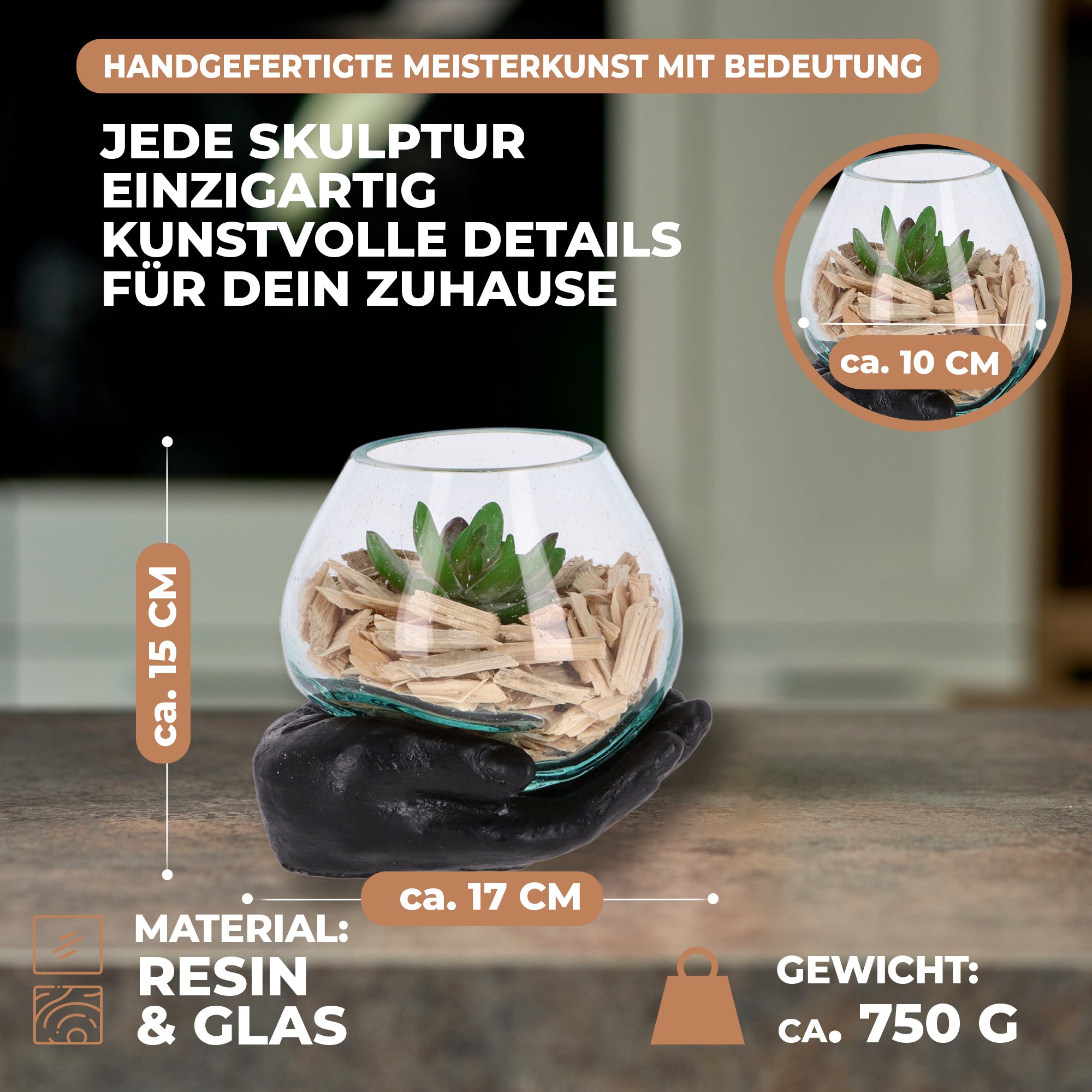 Handgefertigte Resin-Hand mit mundgeblasenem Glas – Spirituelle Deko, Teelichthalter & Meditationsobjekt (Kopie)