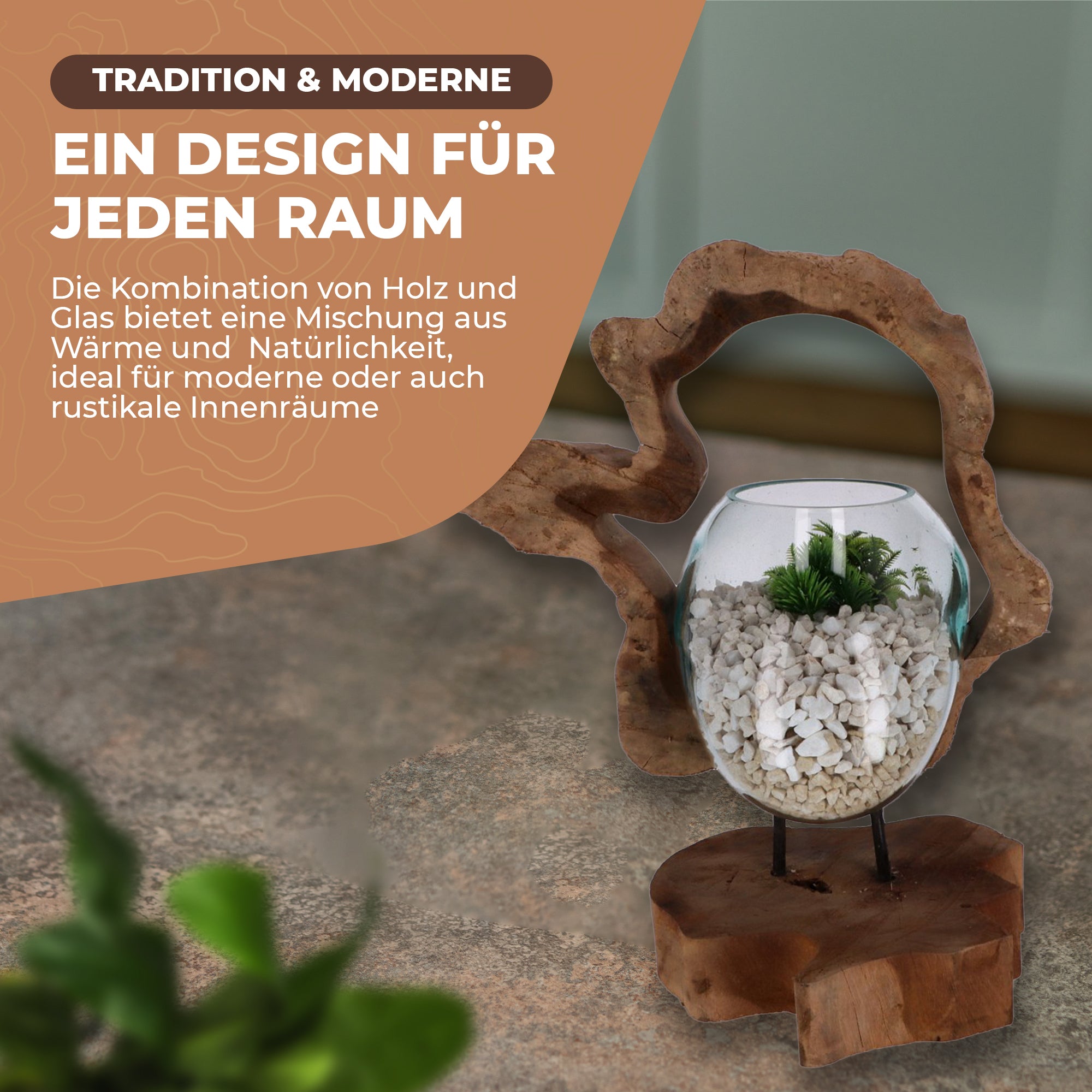 Handgefertigte Holzskulptur mit Glas – Nachhaltige Deko aus Wurzelholz | Modernes Wohnaccessoire (Kopie)