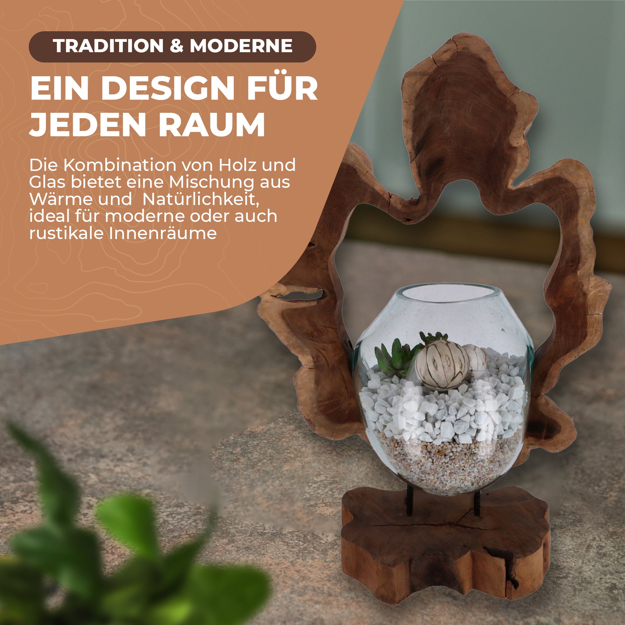 Handgefertigte Wurzelholz-Skulptur mit Glas – Natürliches Unikat als Wohnaccessoire