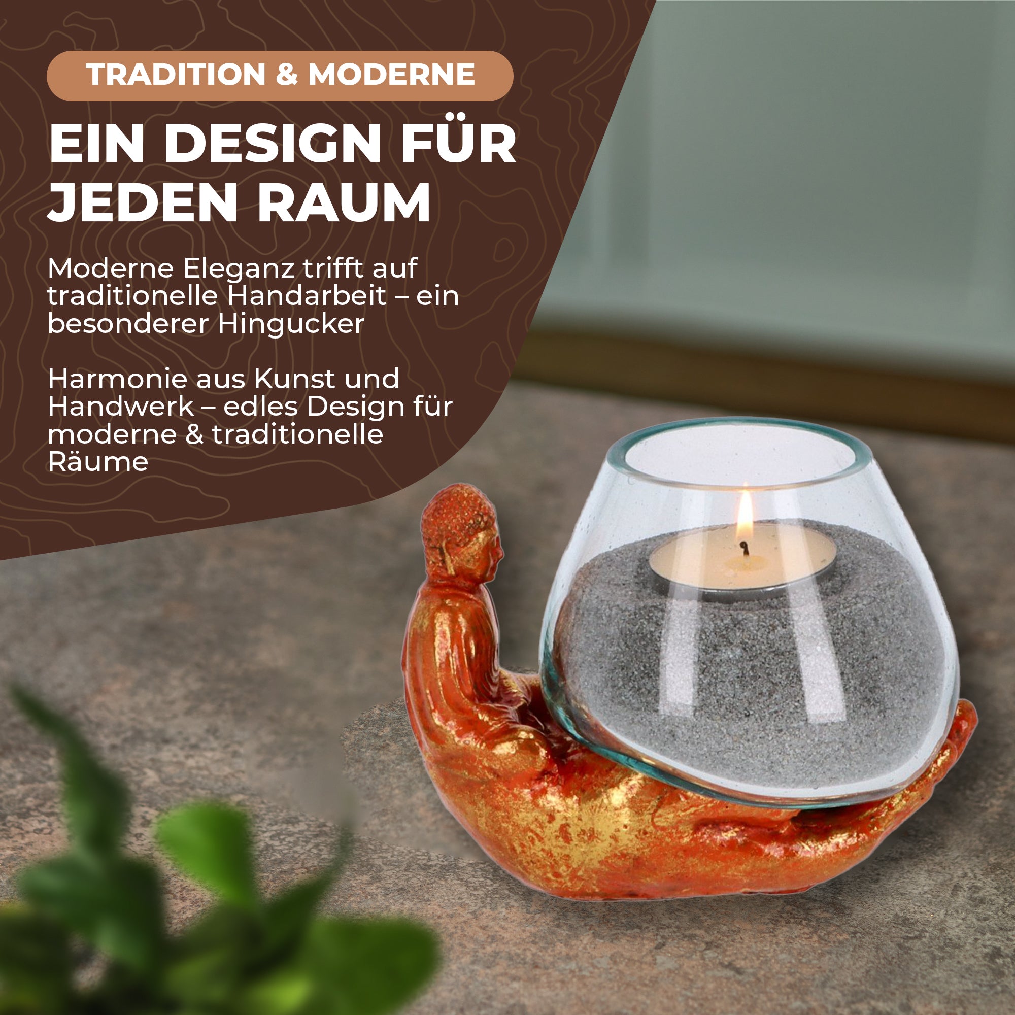 Handgefertigte Buddha-Hand mit mundgeblasenem Glas – Teelichthalter & Deko-Schale (Kopie)