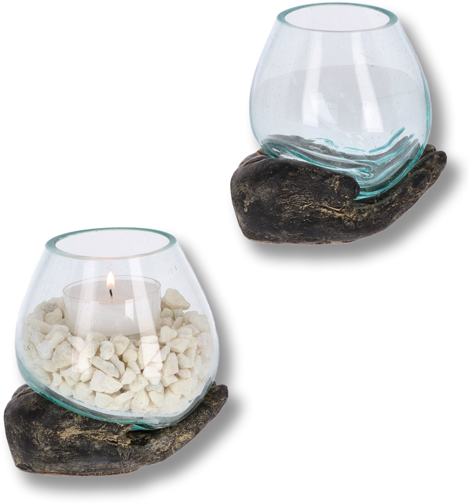 Handgefertigte Resin-Hand mit mundgeblasenem Glas – Spirituelle Deko, Teelichthalter & Meditationsobjekt