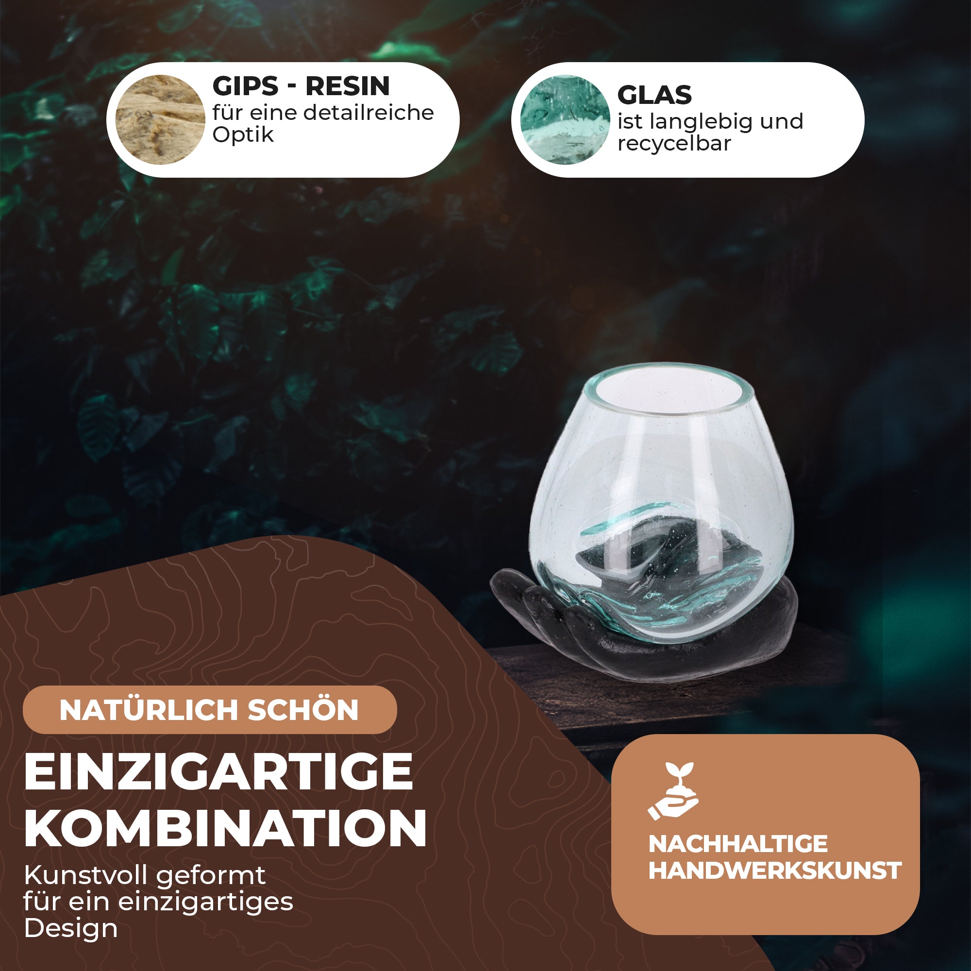 Handgefertigte Resin-Hand mit mundgeblasenem Glas – Spirituelle Deko, Teelichthalter & Meditationsobjekt (Kopie)