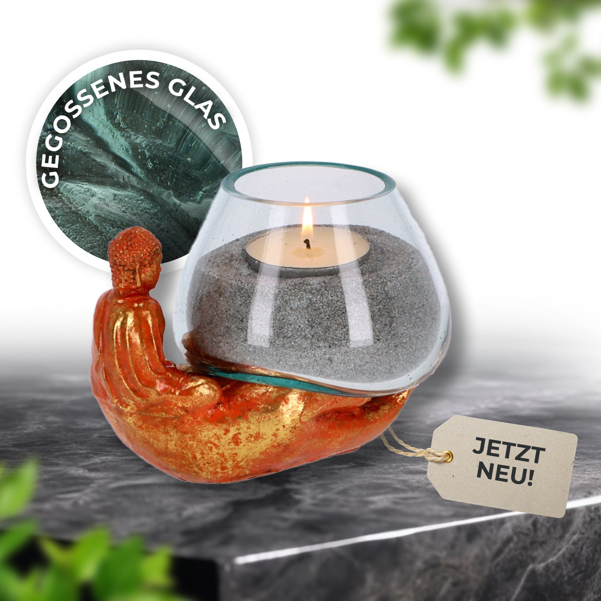 Handgefertigte Buddha-Hand mit mundgeblasenem Glas – Teelichthalter & Deko-Schale (Kopie)