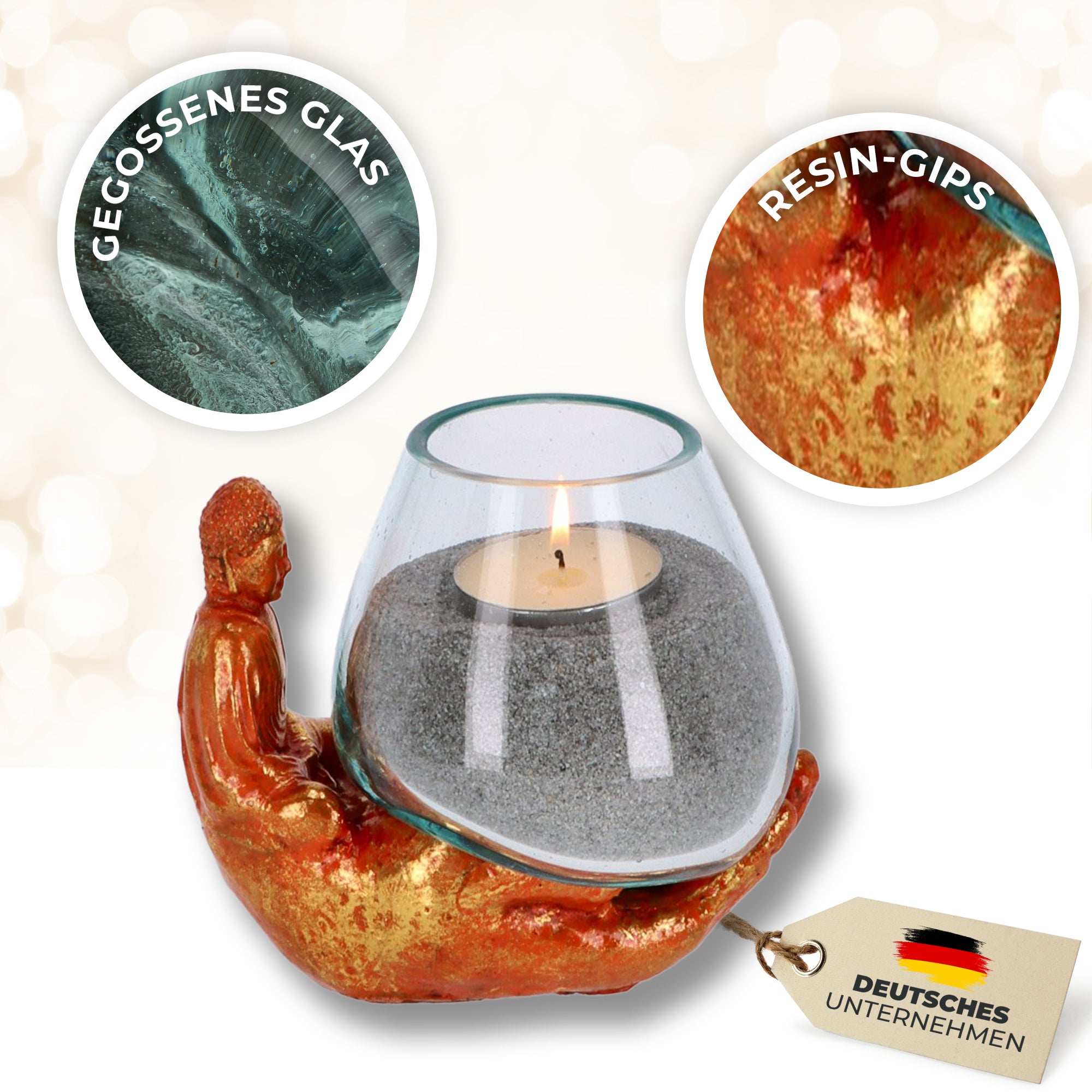 Handgefertigte Buddha-Hand mit mundgeblasenem Glas – Teelichthalter & Deko-Schale (Kopie)