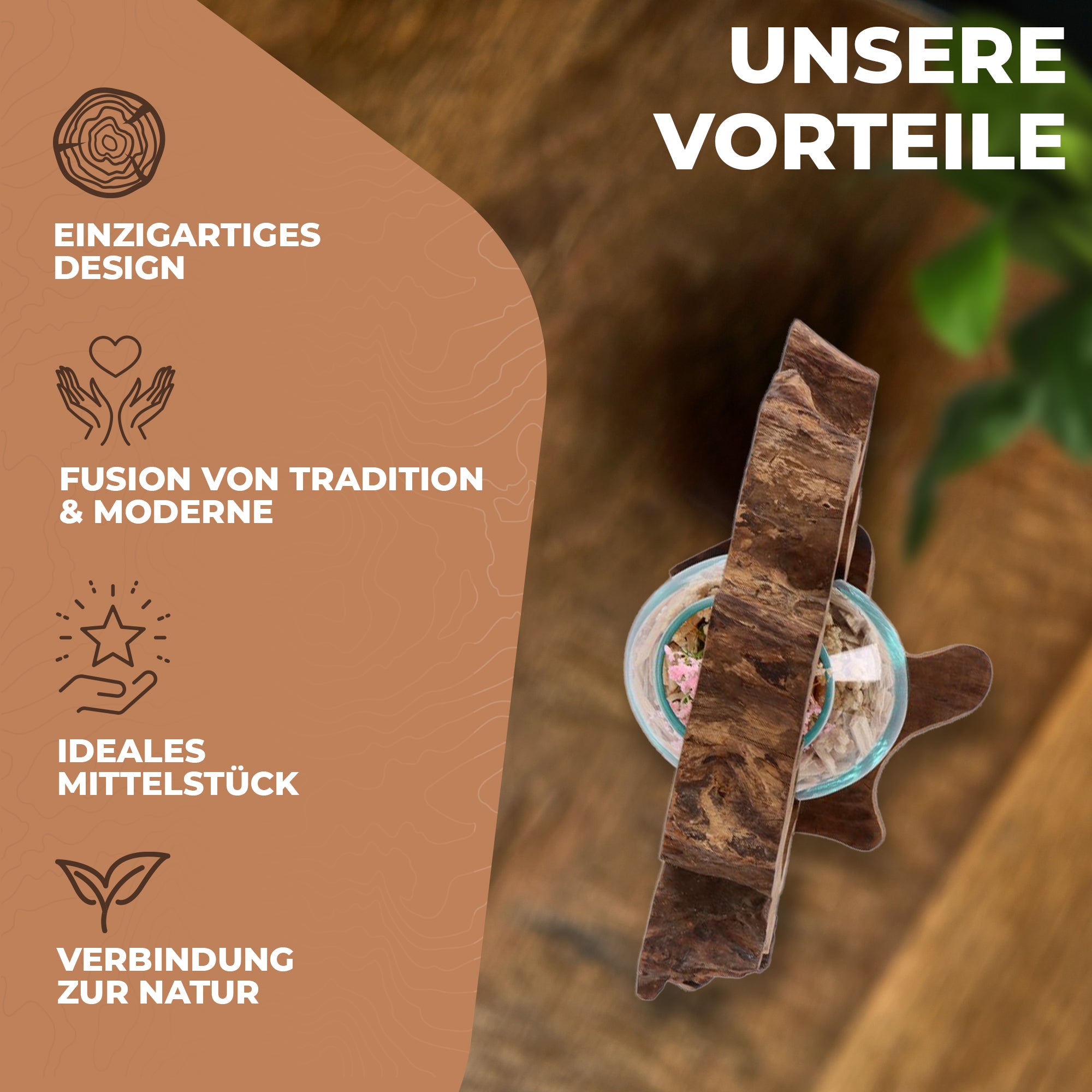 Handgefertigte Holzskulptur mit Glas – Nachhaltige Deko aus Wurzelholz | Modernes Wohnaccessoire