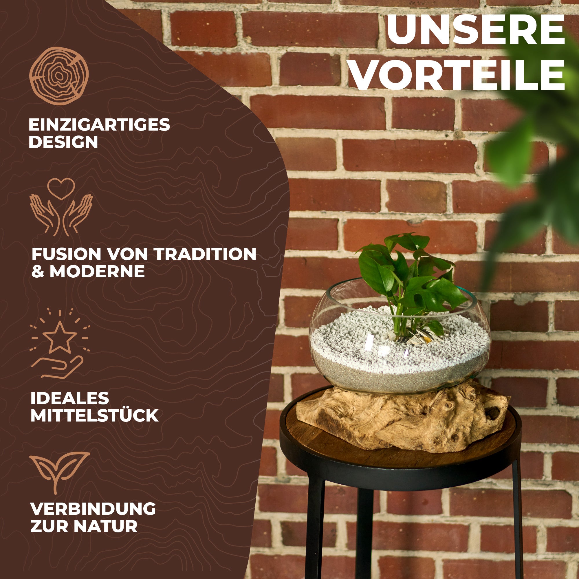 Große Glas-Dekoschale auf Wurzelholz – Handgefertigtes Unikat aus recyceltem Glas und Naturholz