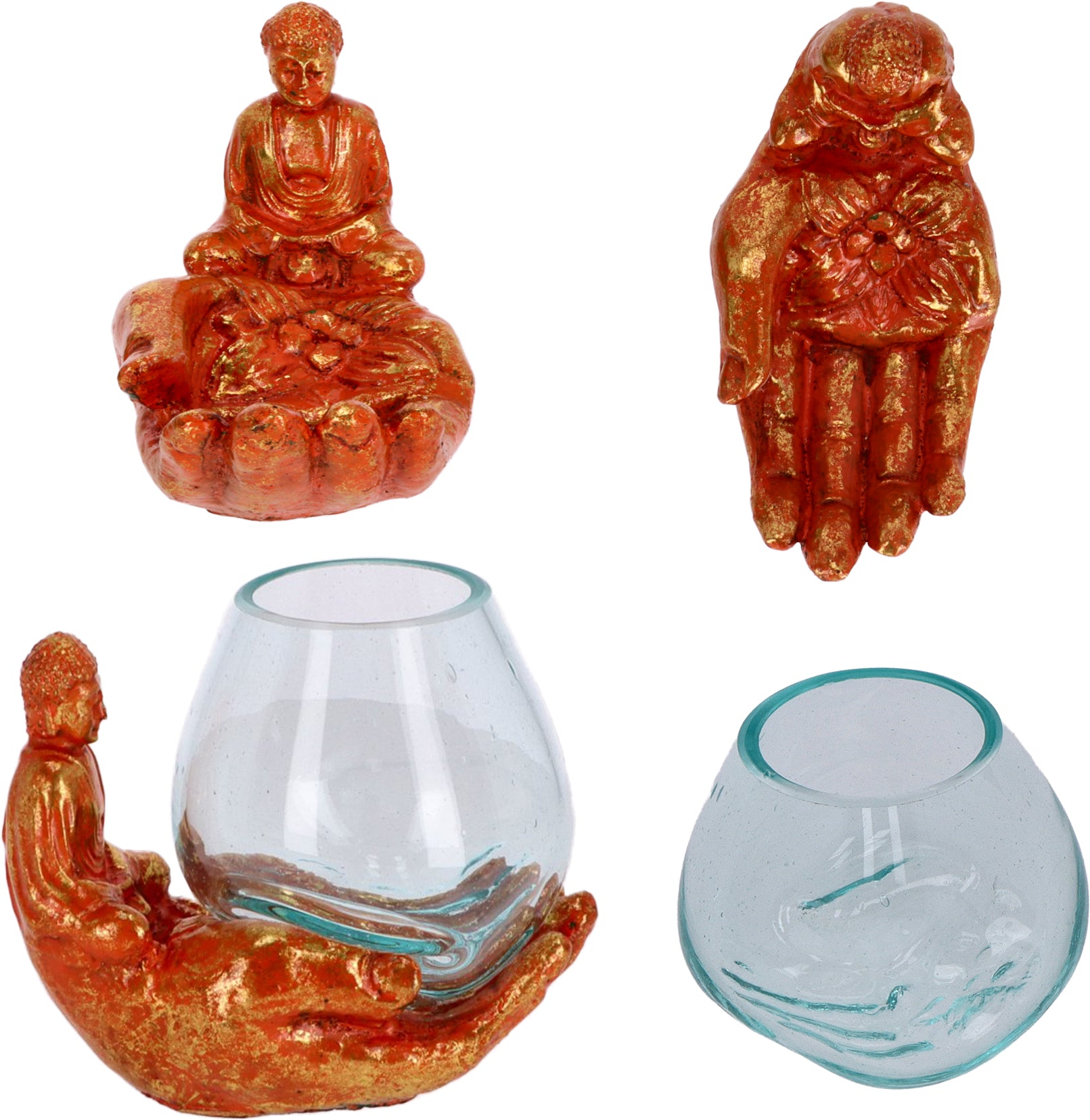 Handgefertigte Buddha-Hand mit mundgeblasenem Glas – Teelichthalter & Deko-Schale (Kopie)