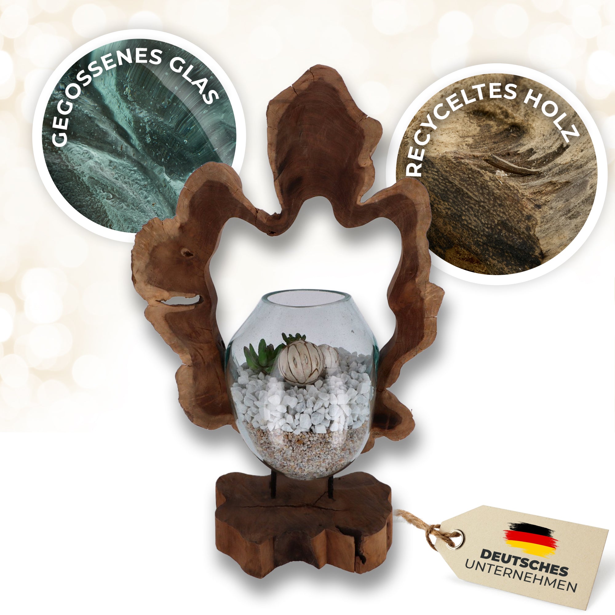Handgefertigte Wurzelholz-Skulptur mit Glas – Natürliches Unikat als Wohnaccessoire