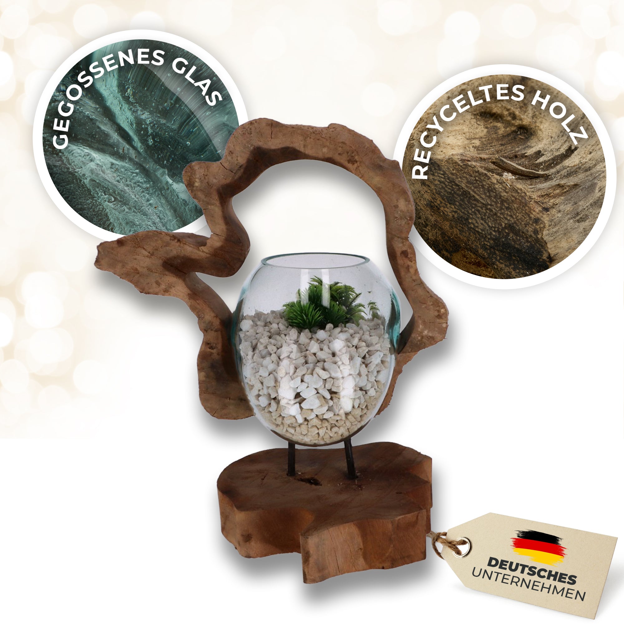 Handgefertigte Holzskulptur mit Glas – Nachhaltige Deko aus Wurzelholz | Modernes Wohnaccessoire (Kopie)