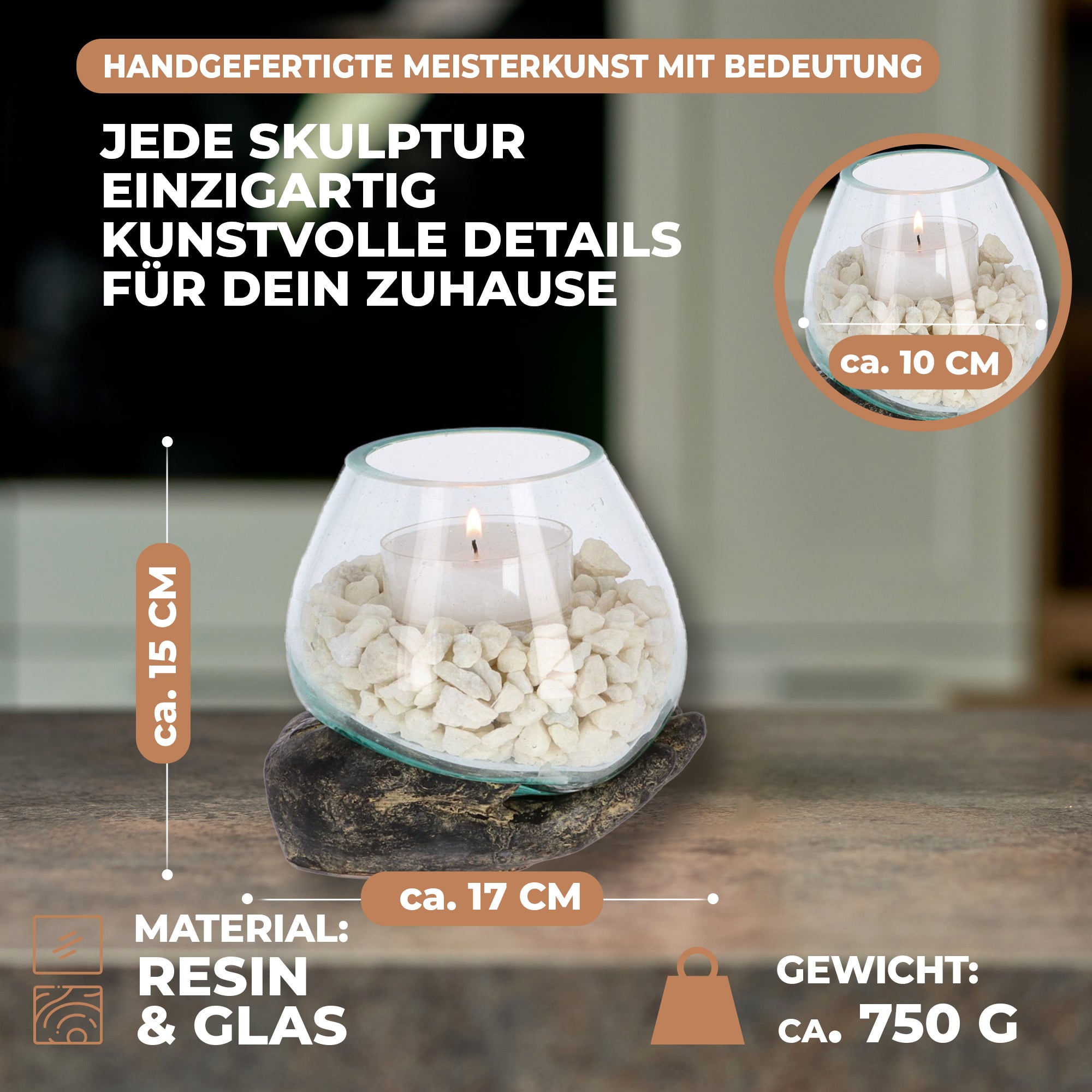Handgefertigte Resin-Hand mit mundgeblasenem Glas – Spirituelle Deko, Teelichthalter & Meditationsobjekt