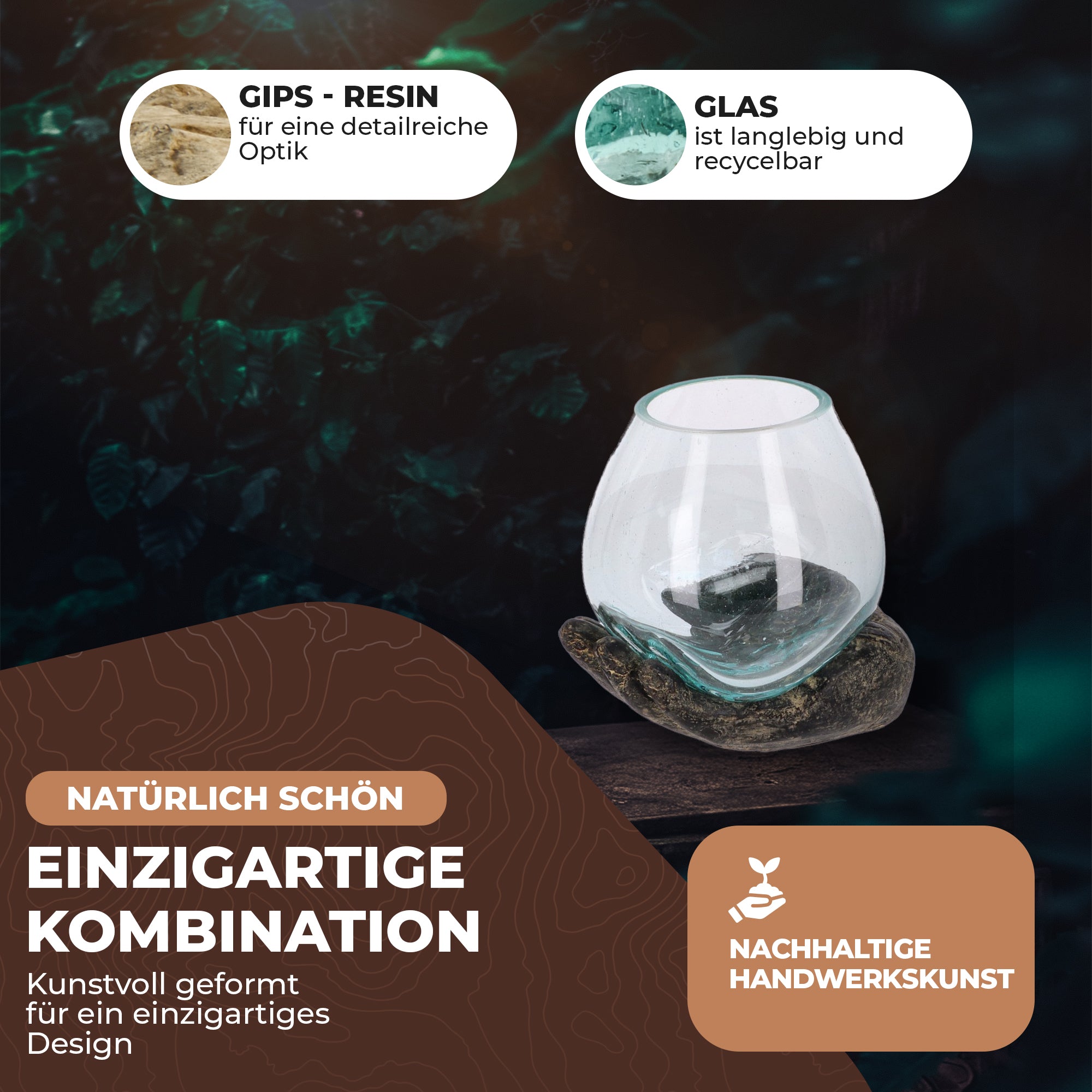 Handgefertigte Resin-Hand mit mundgeblasenem Glas – Spirituelle Deko, Teelichthalter & Meditationsobjekt