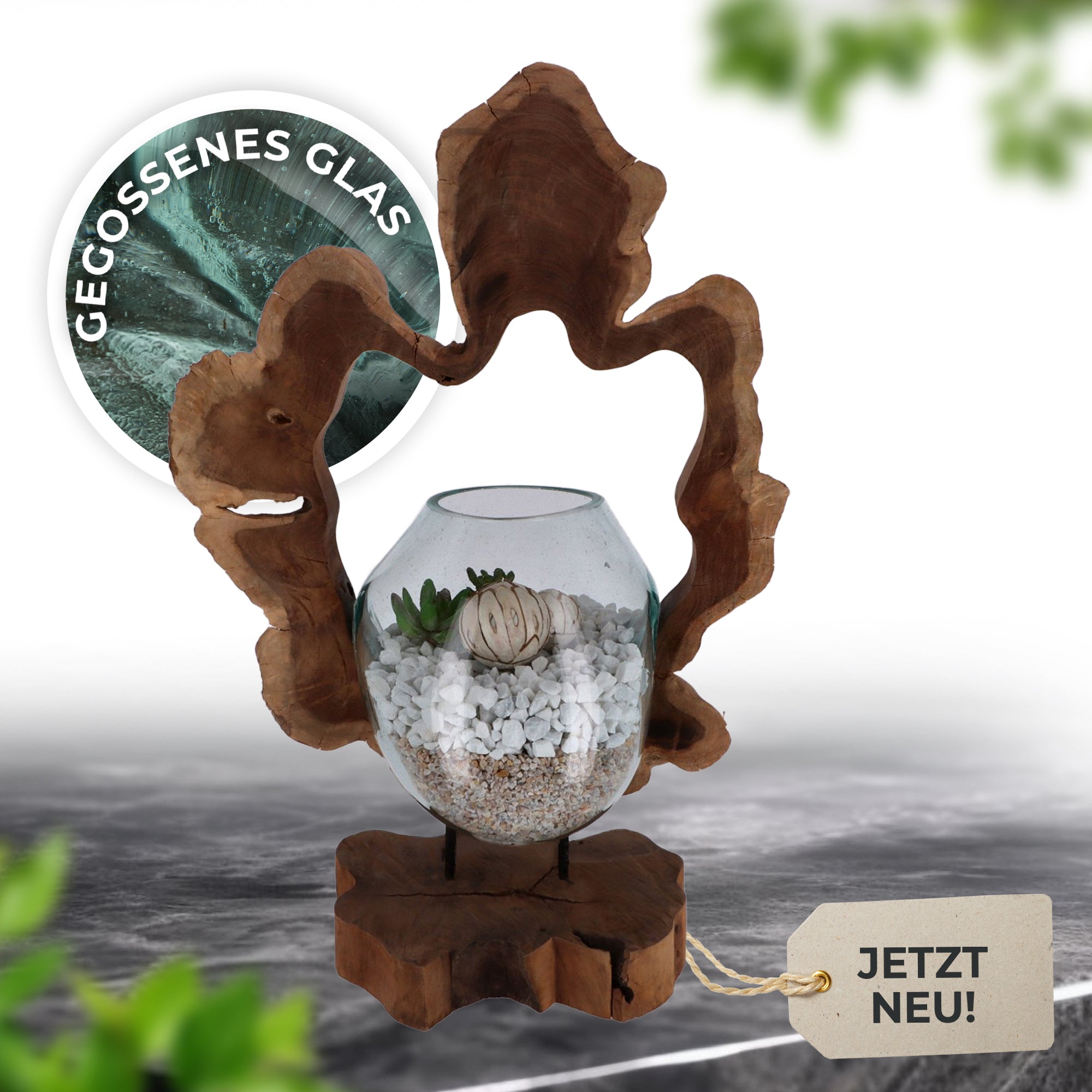 Handgefertigte Wurzelholz-Skulptur mit Glas – Natürliches Unikat als Wohnaccessoire