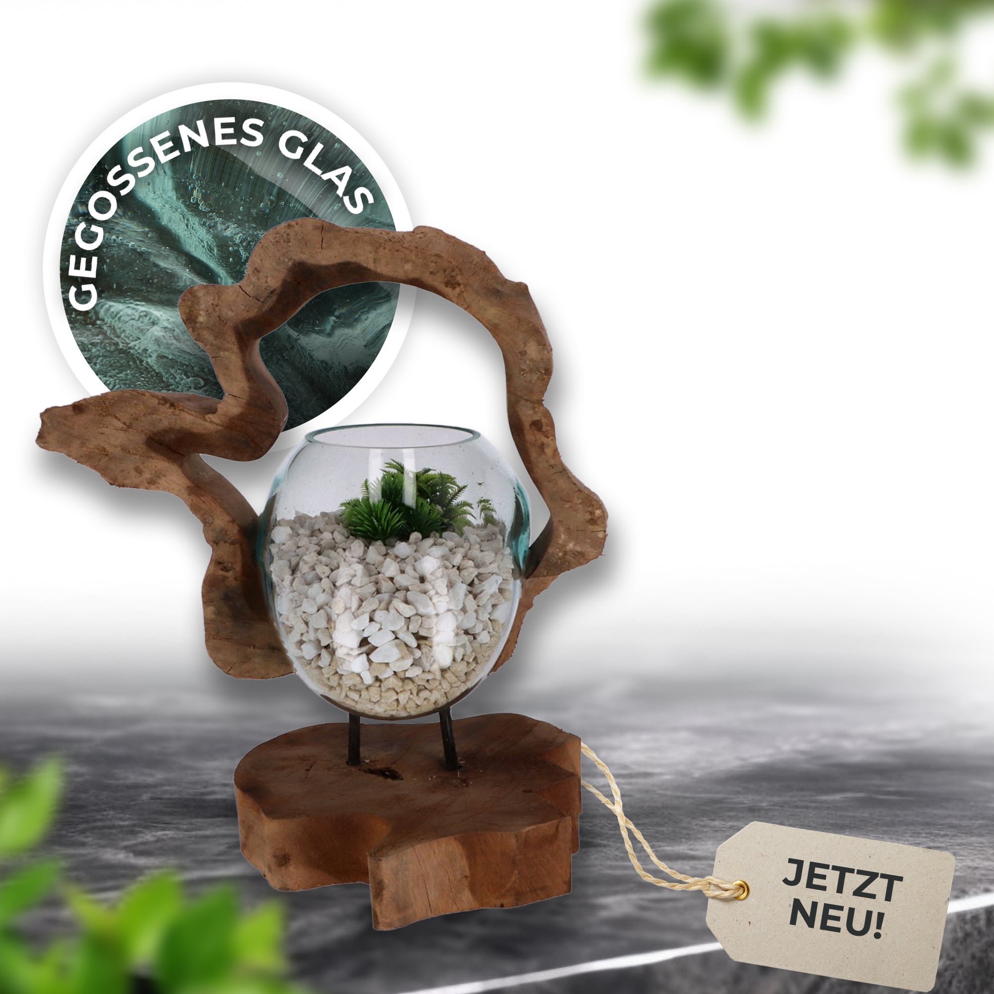 Handgefertigte Holzskulptur mit Glas – Nachhaltige Deko aus Wurzelholz | Modernes Wohnaccessoire (Kopie)