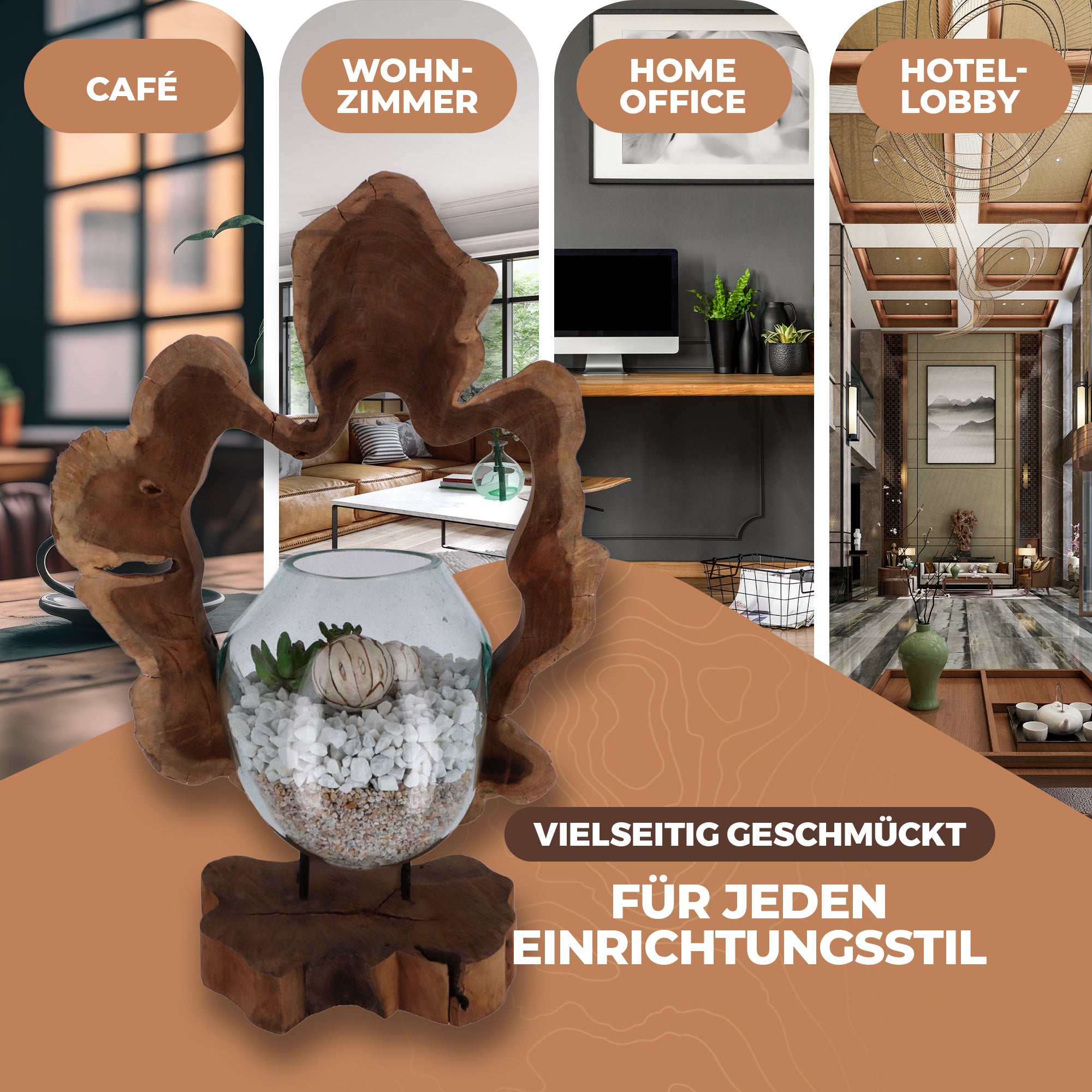 Handgefertigte Wurzelholz-Skulptur mit Glas – Natürliches Unikat als Wohnaccessoire