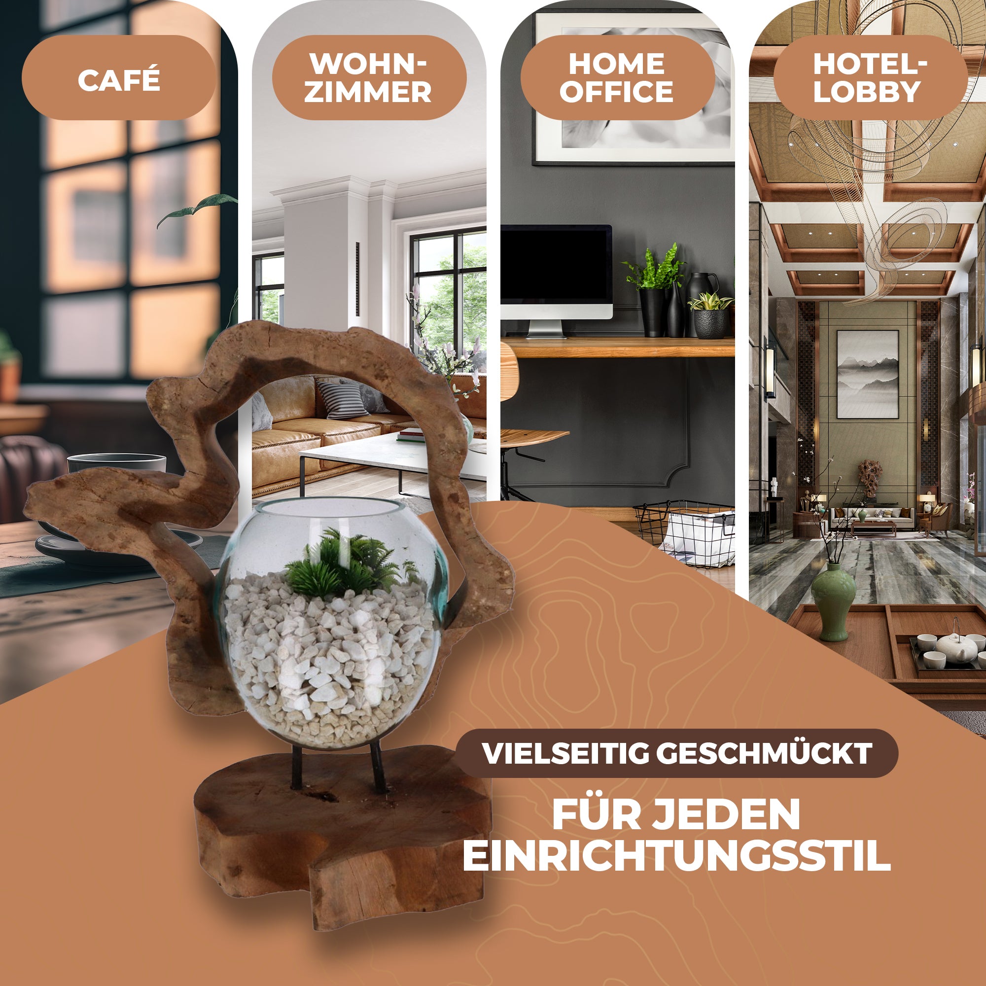 Handgefertigte Holzskulptur mit Glas – Nachhaltige Deko aus Wurzelholz | Modernes Wohnaccessoire (Kopie)