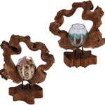 Handgefertigte Holzskulptur mit Glas – Nachhaltige Deko aus Wurzelholz | Modernes Wohnaccessoire