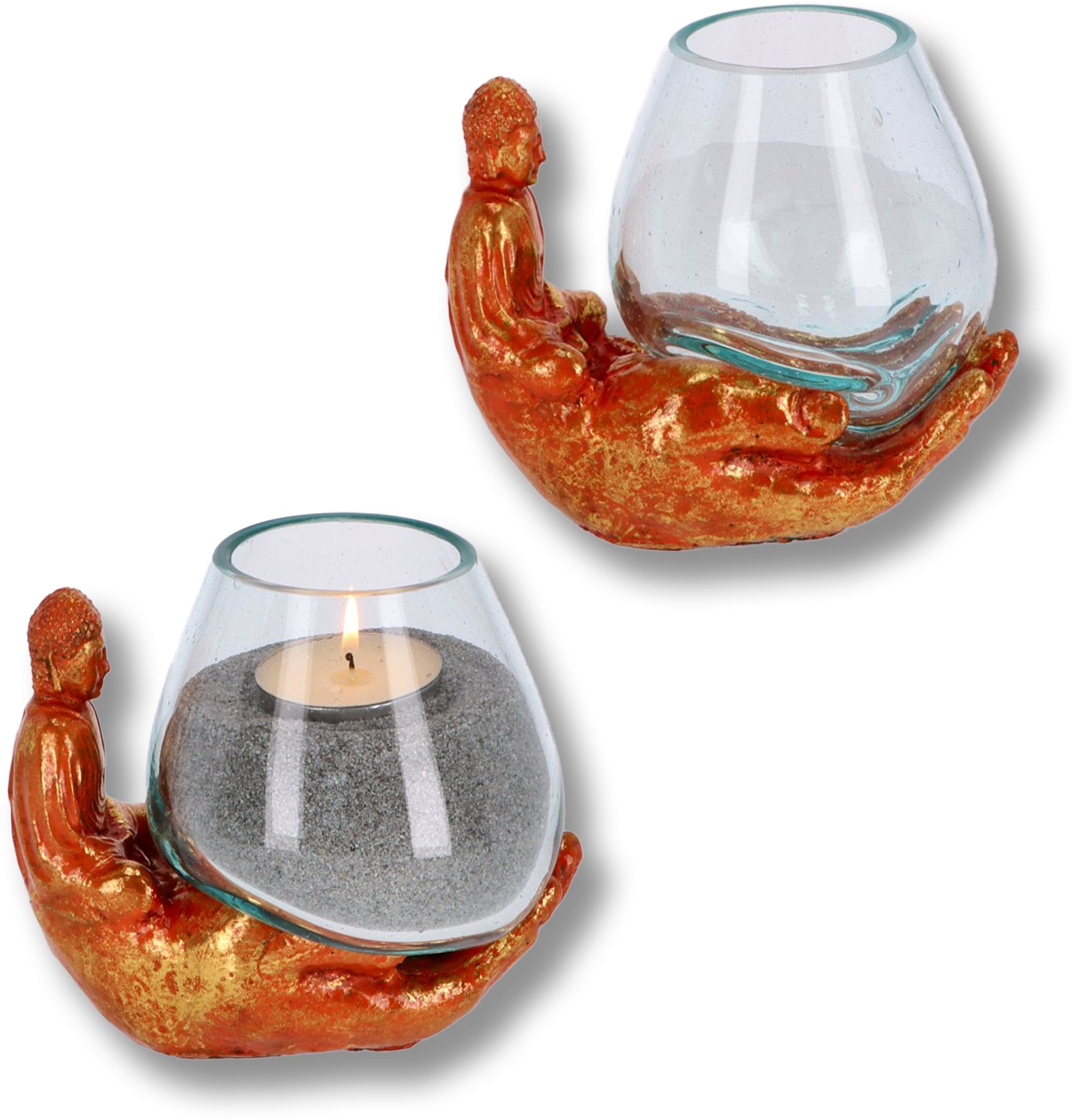 Handgefertigte Buddha-Hand mit mundgeblasenem Glas – Teelichthalter & Deko-Schale (Kopie)