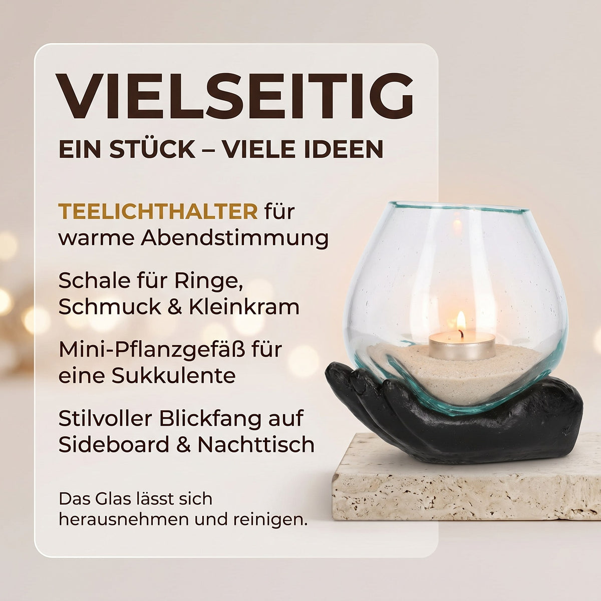 Teelichthalter Schwarz: Verwendung als Windlicht, Schmuckschale, Mini-Pflanzgefäß und Blickfang