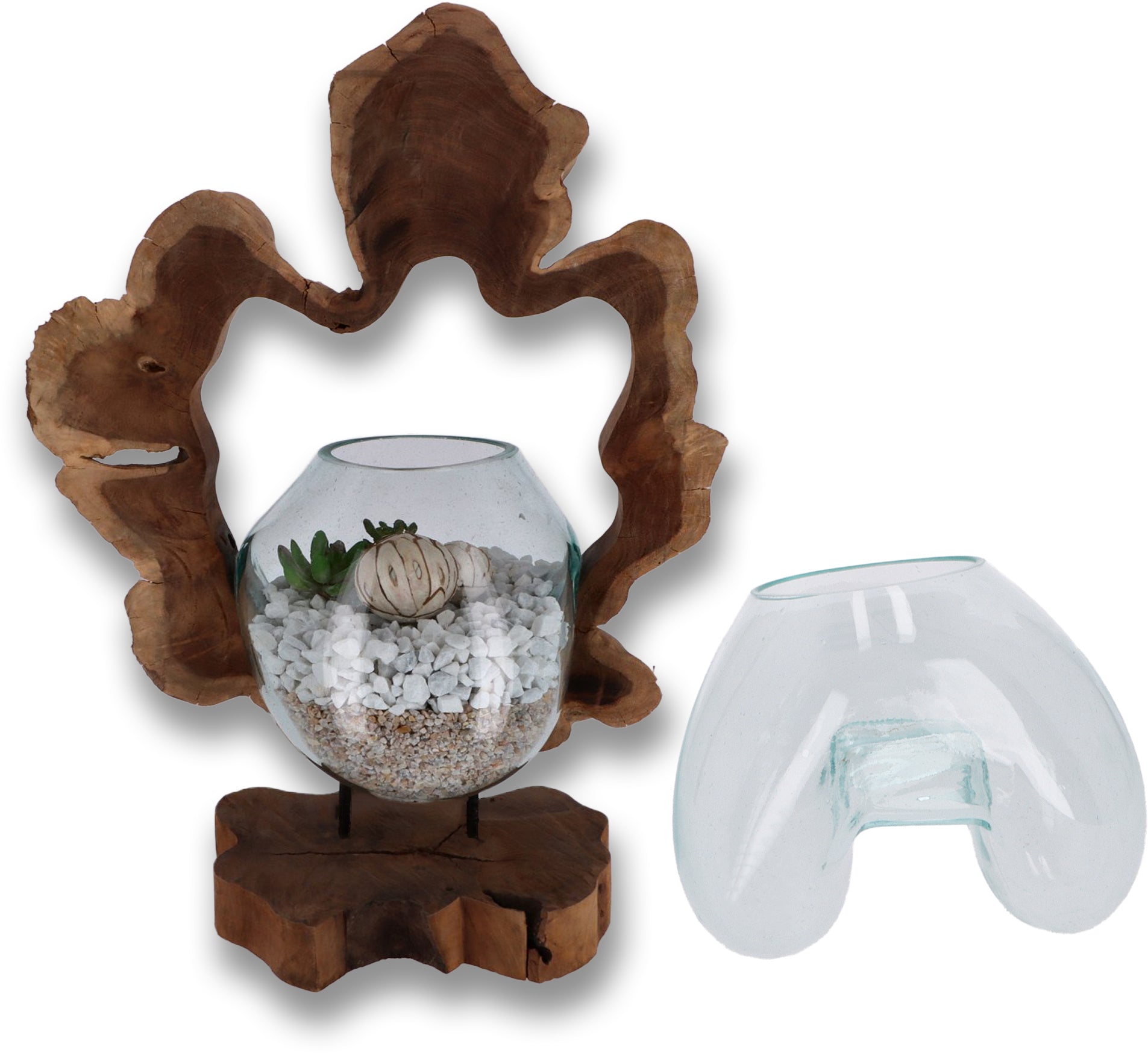 Handgefertigte Wurzelholz-Skulptur mit Glas – Natürliches Unikat als Wohnaccessoire