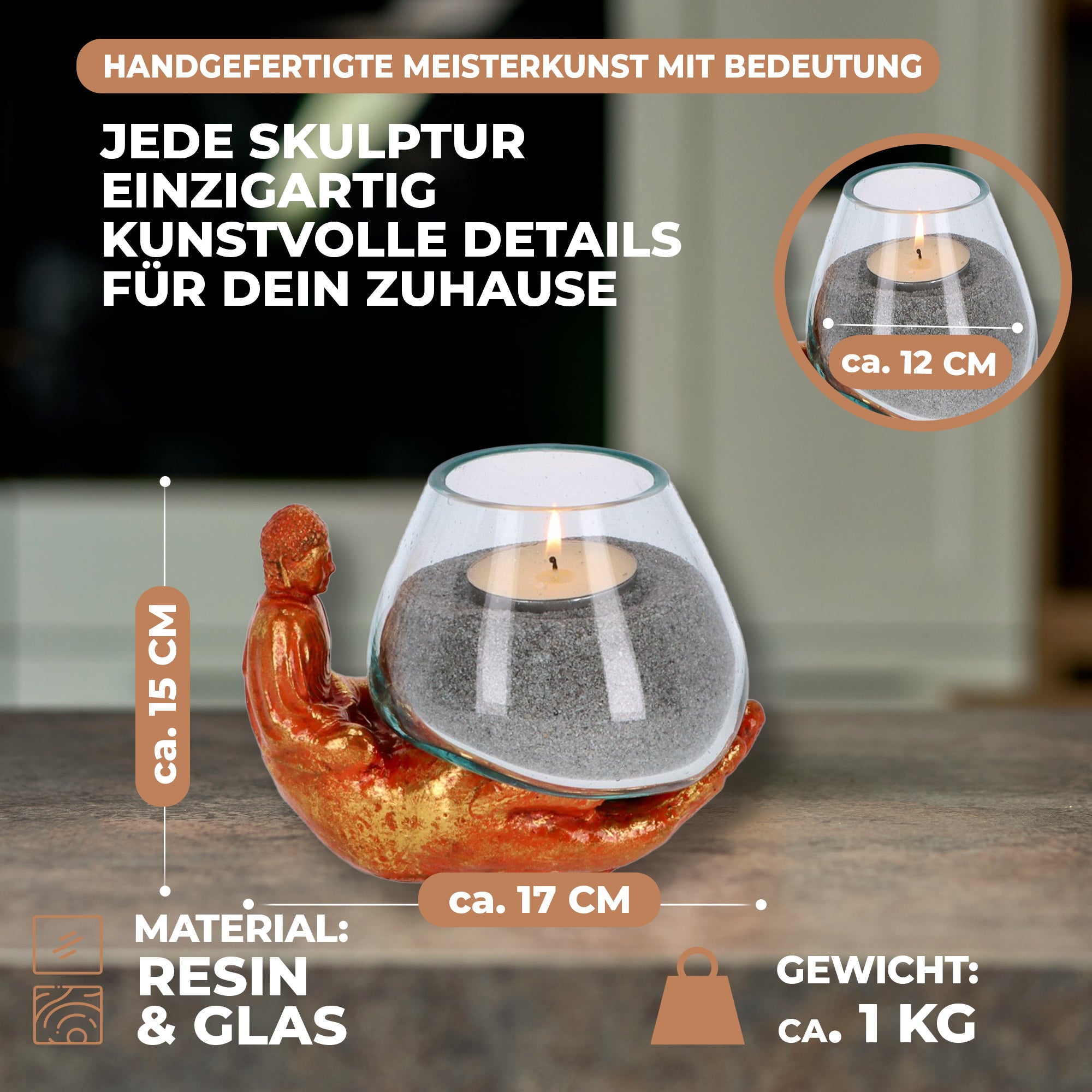 Handgefertigte Buddha-Hand mit mundgeblasenem Glas – Teelichthalter & Deko-Schale (Kopie)